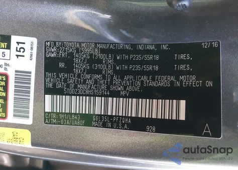 2017 Toyota Sienna Limited 7 Passenger z USA, uszkodzony, nr VIN 5TDDZ3DC8HS159144